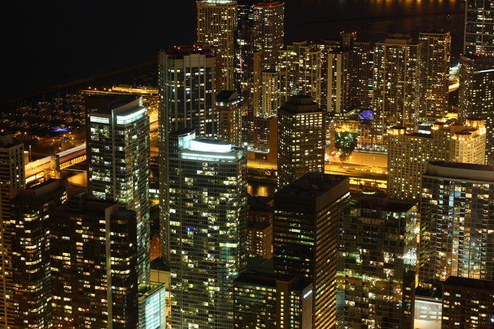 View To Downtown Chicago / USA From High Above At Night Wall Mural