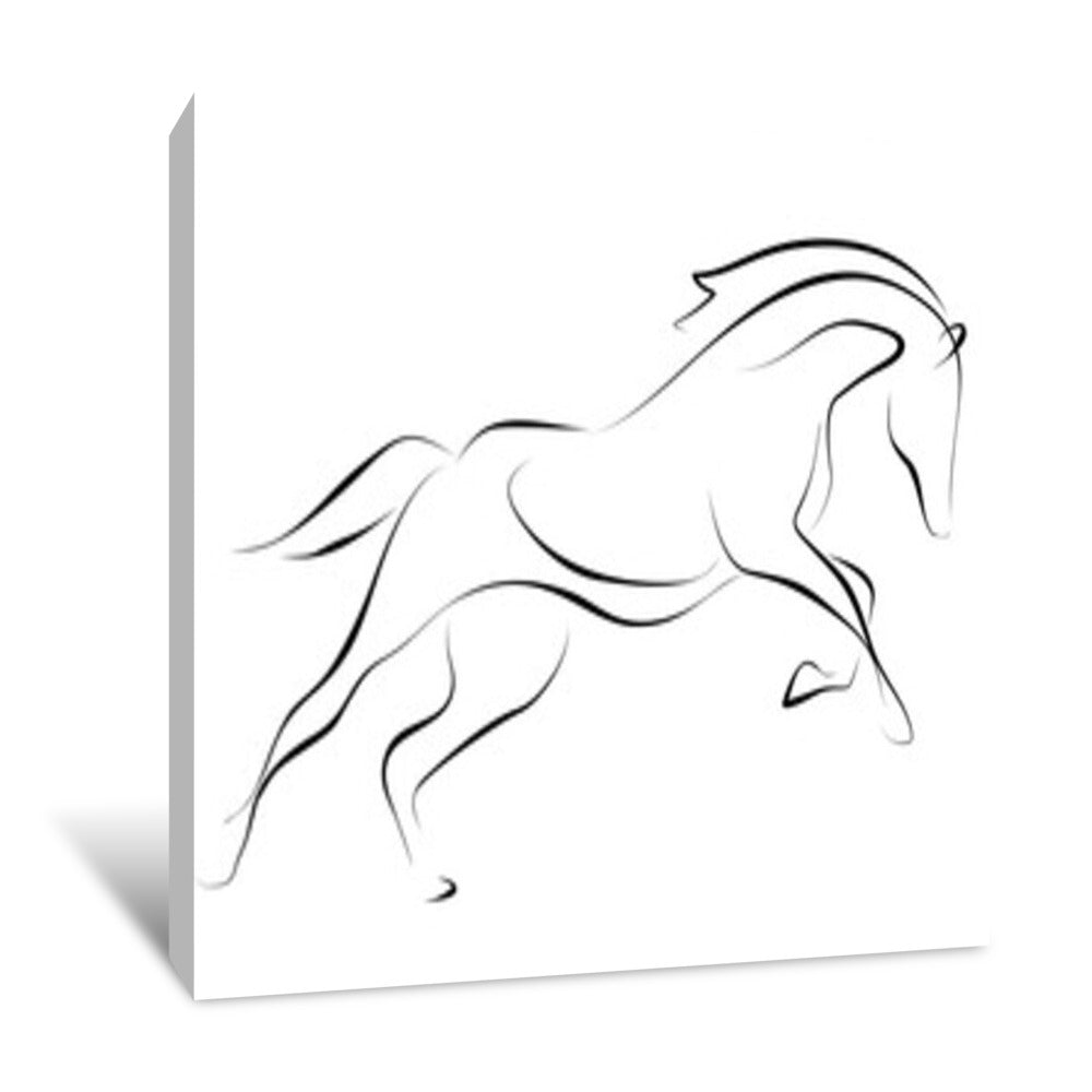 Running Black Line Horse On White Background Vector Graphic Canvas Pri