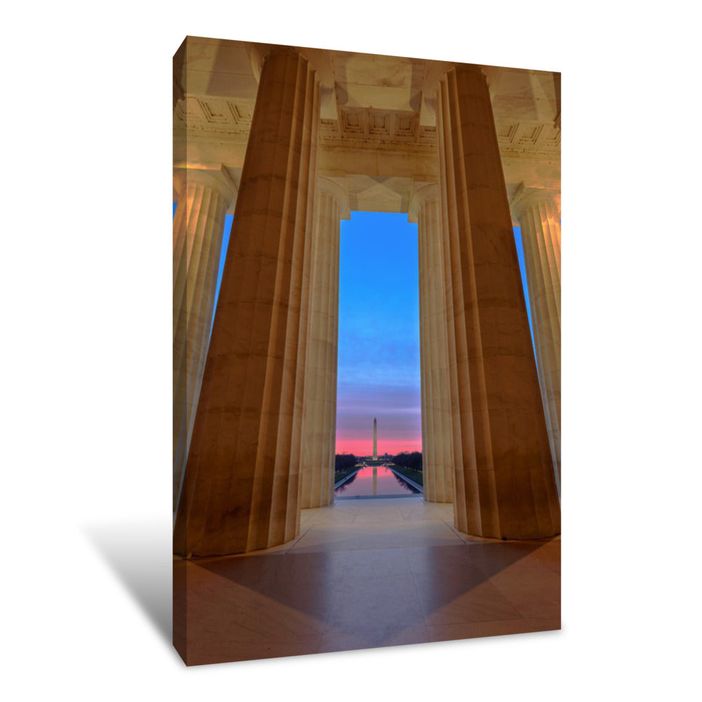 Sunrise At Washington Monument From The Lincoln Memorial, Washington DC Canvas Print Questions & Answers
