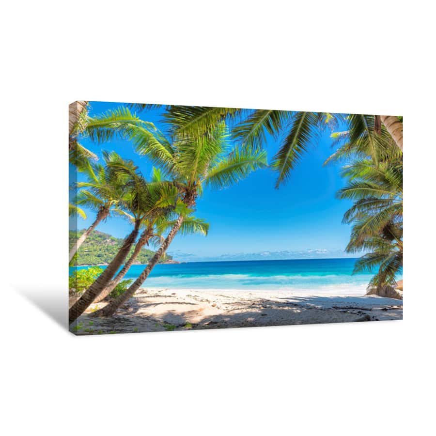 Palm Trees Tropical Sandy Beach Canvas Picture Wall Art Split Multi 4 Panel Set 