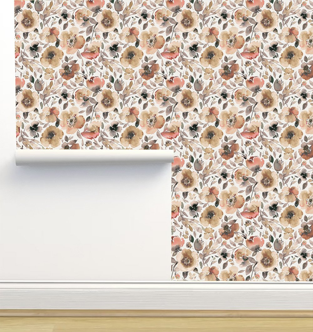 Psychedelic Spring Poppies Vintage Rustic Wallpaper by Ninola Designs