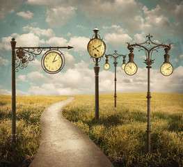 Surreal Landscape Of Clocks Wall Mural