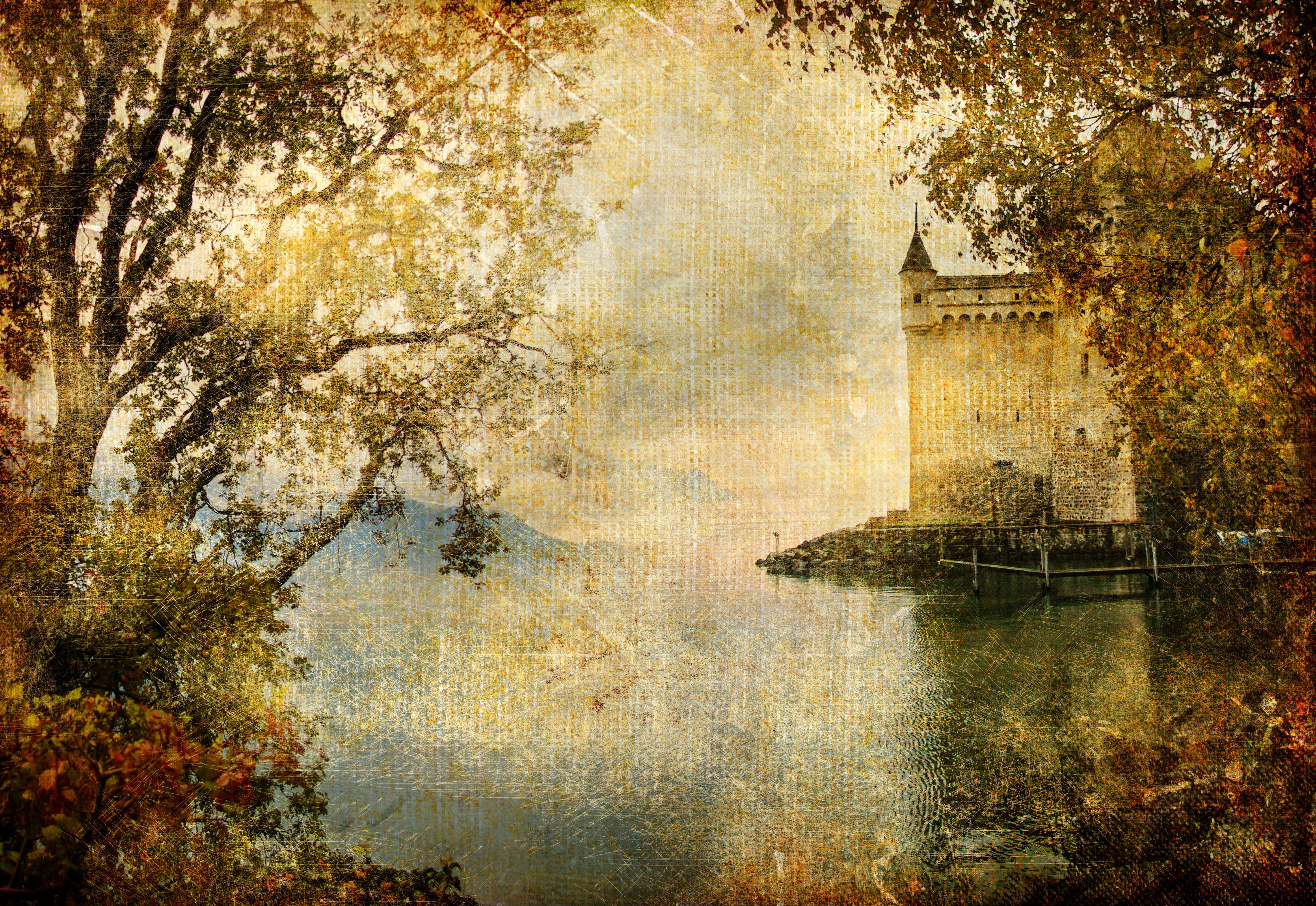 Dramatic Landscape with Castle Wall Mural