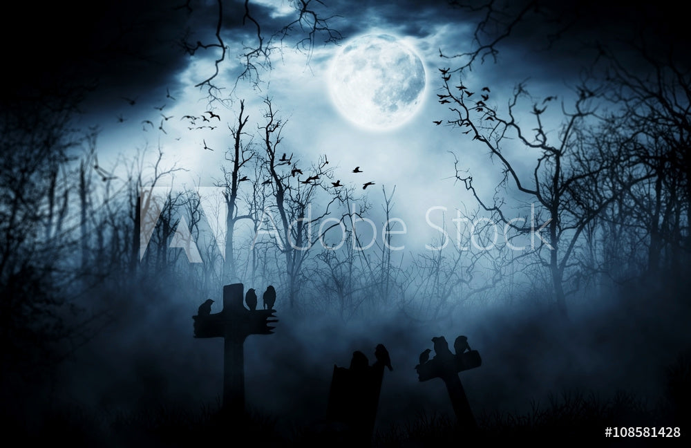 Graveyard Silhouette Halloween Abstract Background Wall Mural