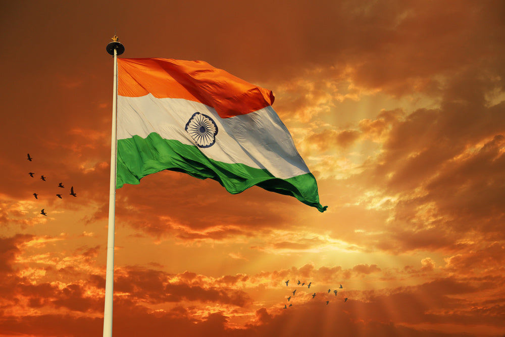 Tricolor Indian Flag During Sunset And Beautiful Sky Wall Mural