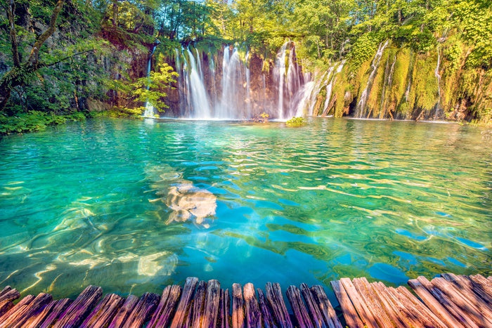 Incredibly Beautiful Fabulous Magical Landscape With A Waterfall In Pl