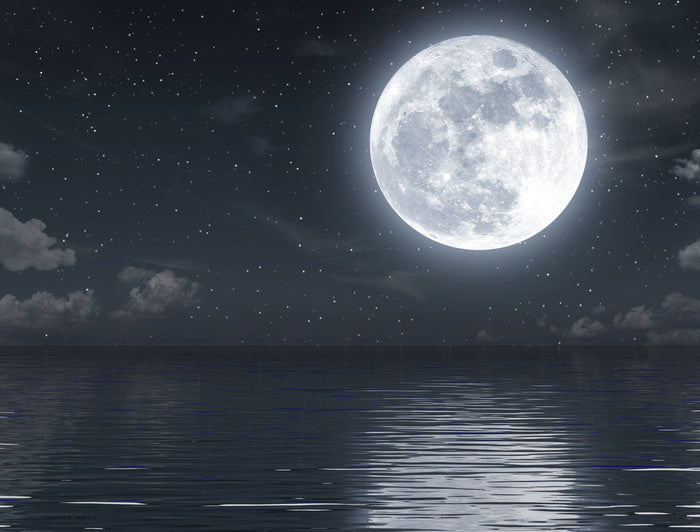 Empty Moon Full Moon Rising And Empty Ocean At Night Wall Mural
