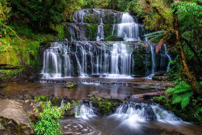 The Beautiful Purakaunui Waterfall All In The Lush Dense Native Bush A