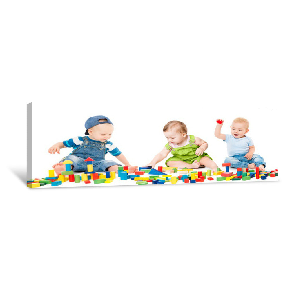 Children Play Blocks Toys, Kids Group Playing Colorful Building Bricks
