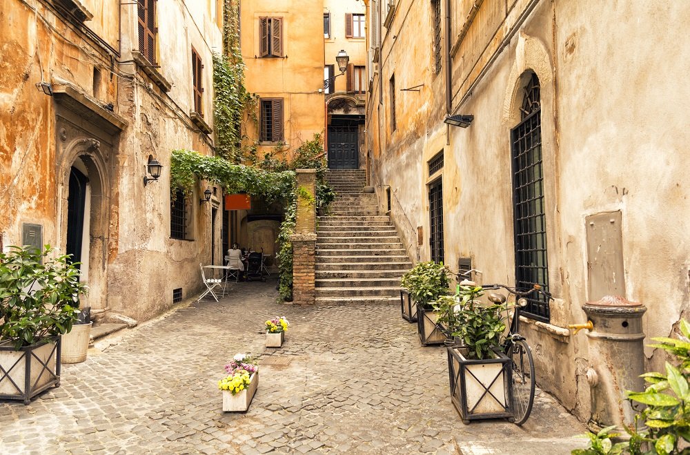 Romantic Alley In Old Part Of Rome, Italy Wall Mural